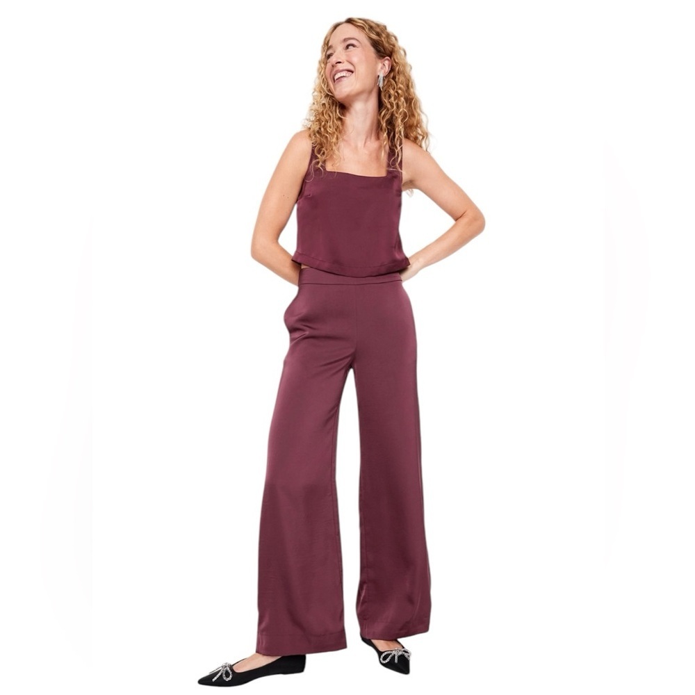 Old Navy High-Waisted Satin Super Wide-Leg Pants Cherry Bark Size 14